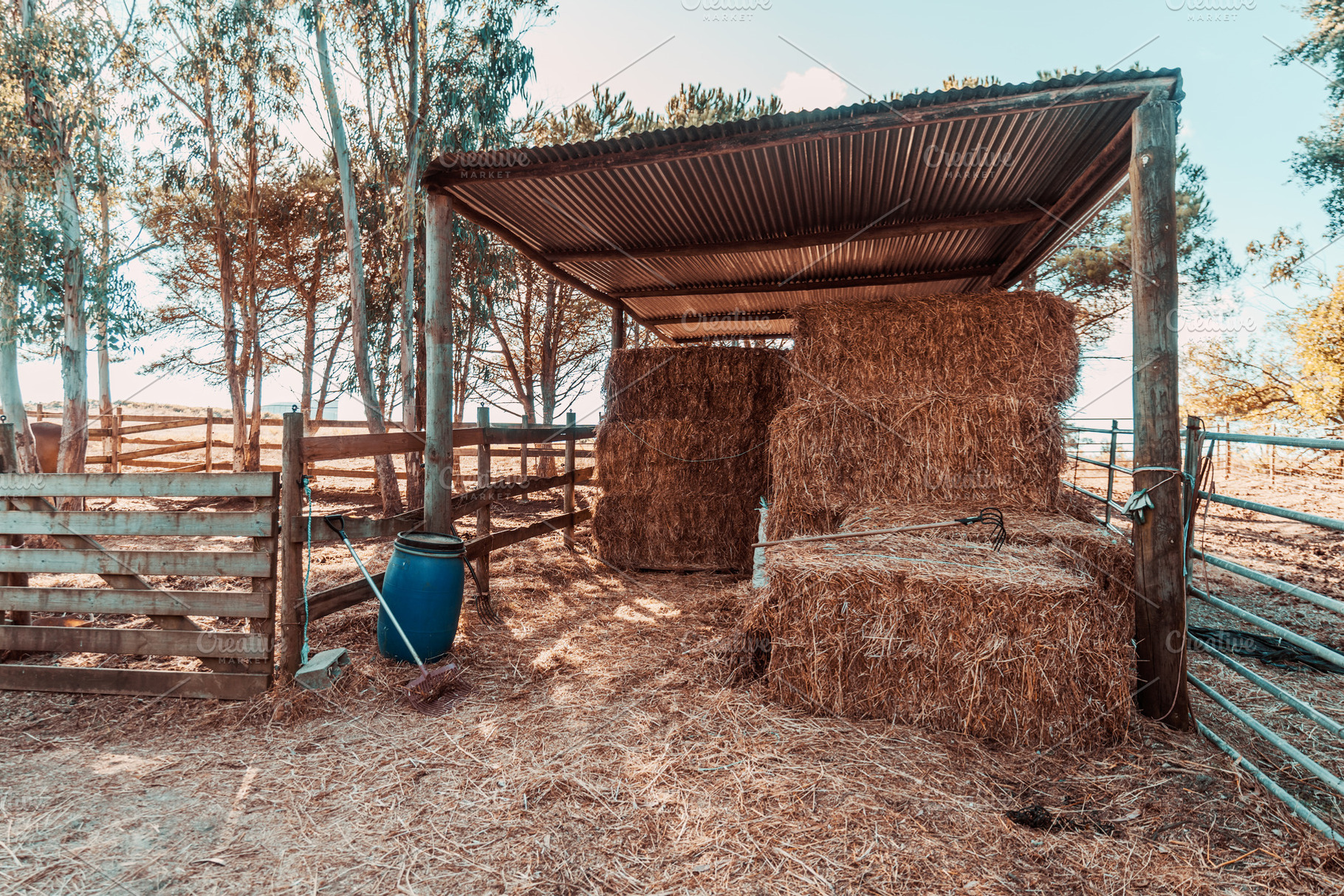 Straw Bales Under Rustic Farm Roof, an Industrial Photo by SkyNext