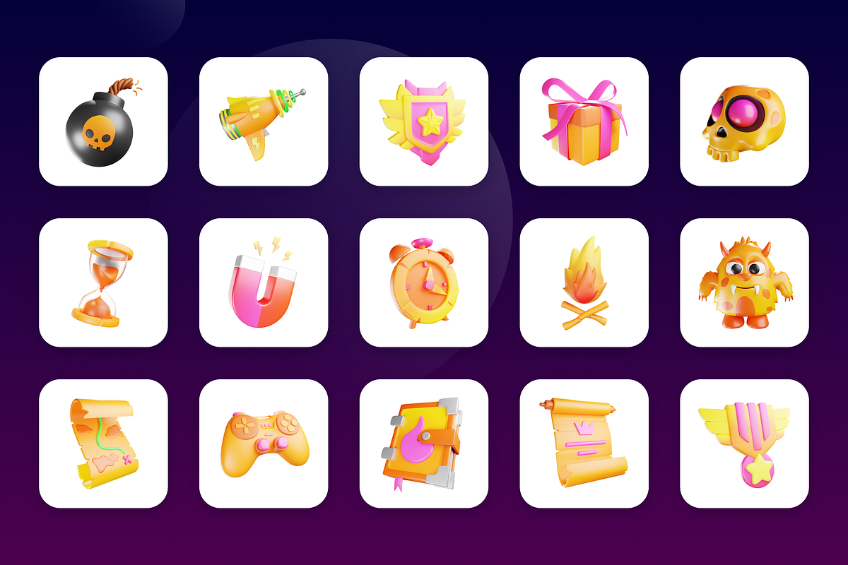 3D Animated Game Elements Icon Set, a Scene 3D Model by Flat Icons (Photo 3 of 5)