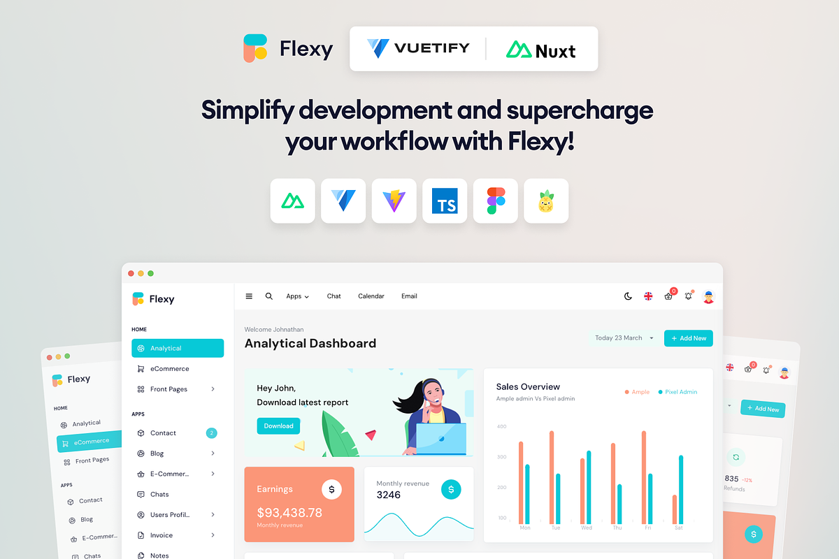 Flexy NuxtJs Admin Dashboard Theme, a Vue Template by WrapPixel (Photo 1 of 7)