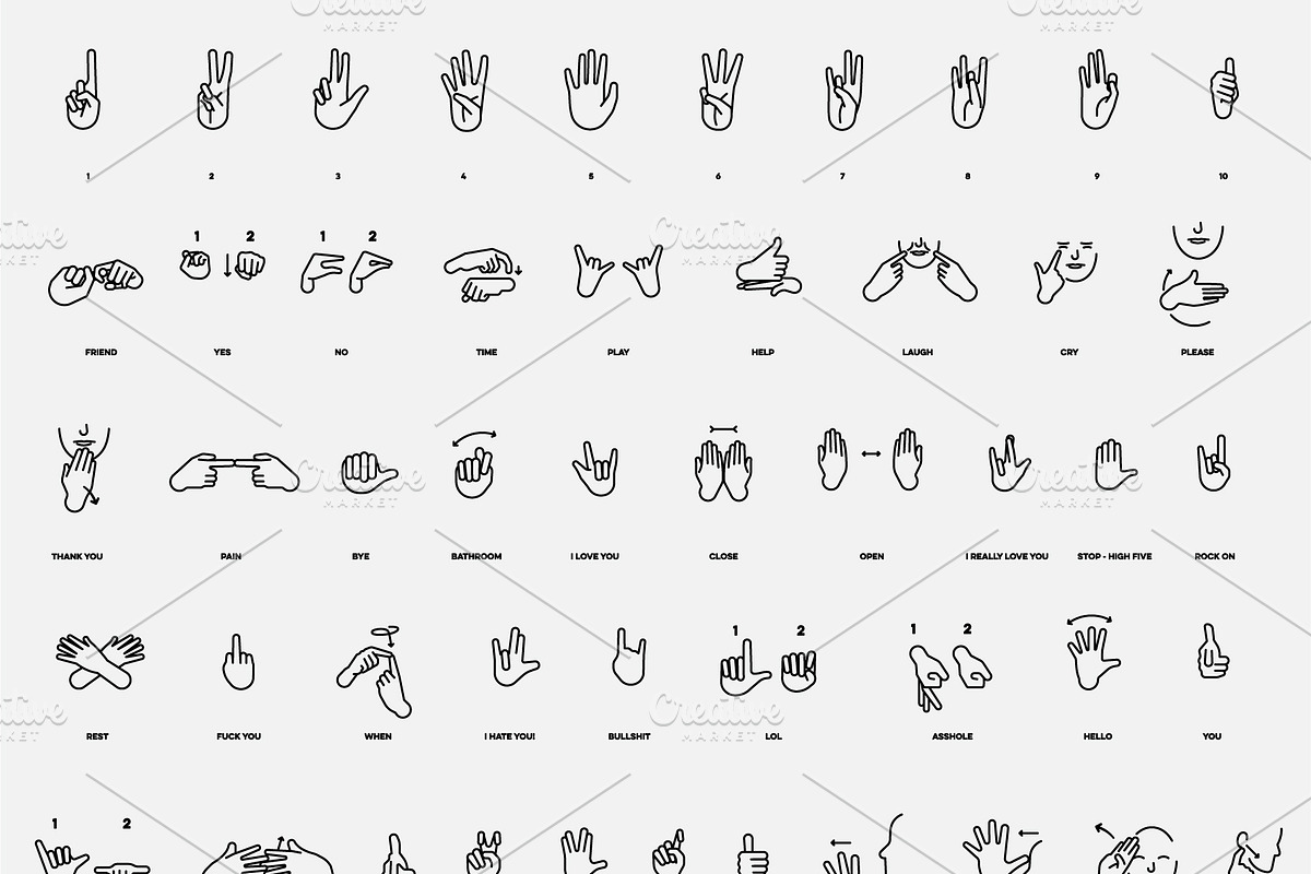 72 Sign Language Gestures, an Education Illustration by pkahraman (Photo 2 of 5)