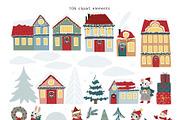 Christmas Houses Vector Clipart, a Seasonal Illustration by Jenny Quince (Thumbnail 2 of 9)