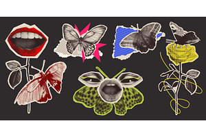 Halftone butterfly sticker collage, an Animal Illustration by art PVP - market