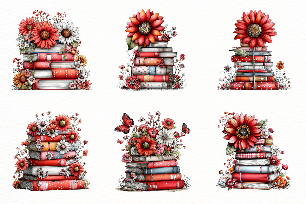 whimsical spring book stack clipart, an Illustration by Designworld (Photo 5 of 6)