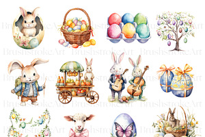 Watercolor Easter Clipart, Bunnies