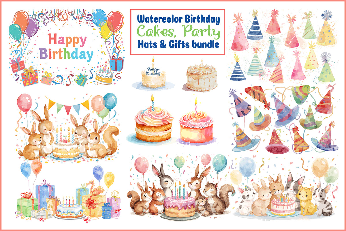 watercolor birthday Cakes Party, a Graphic by Creativeshirt (Photo 1 of 14)