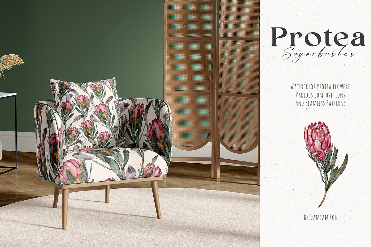 Watercolor Protea Floral Elements, a Decorative Illustration by Damian Roh (Photo 6 of 12)