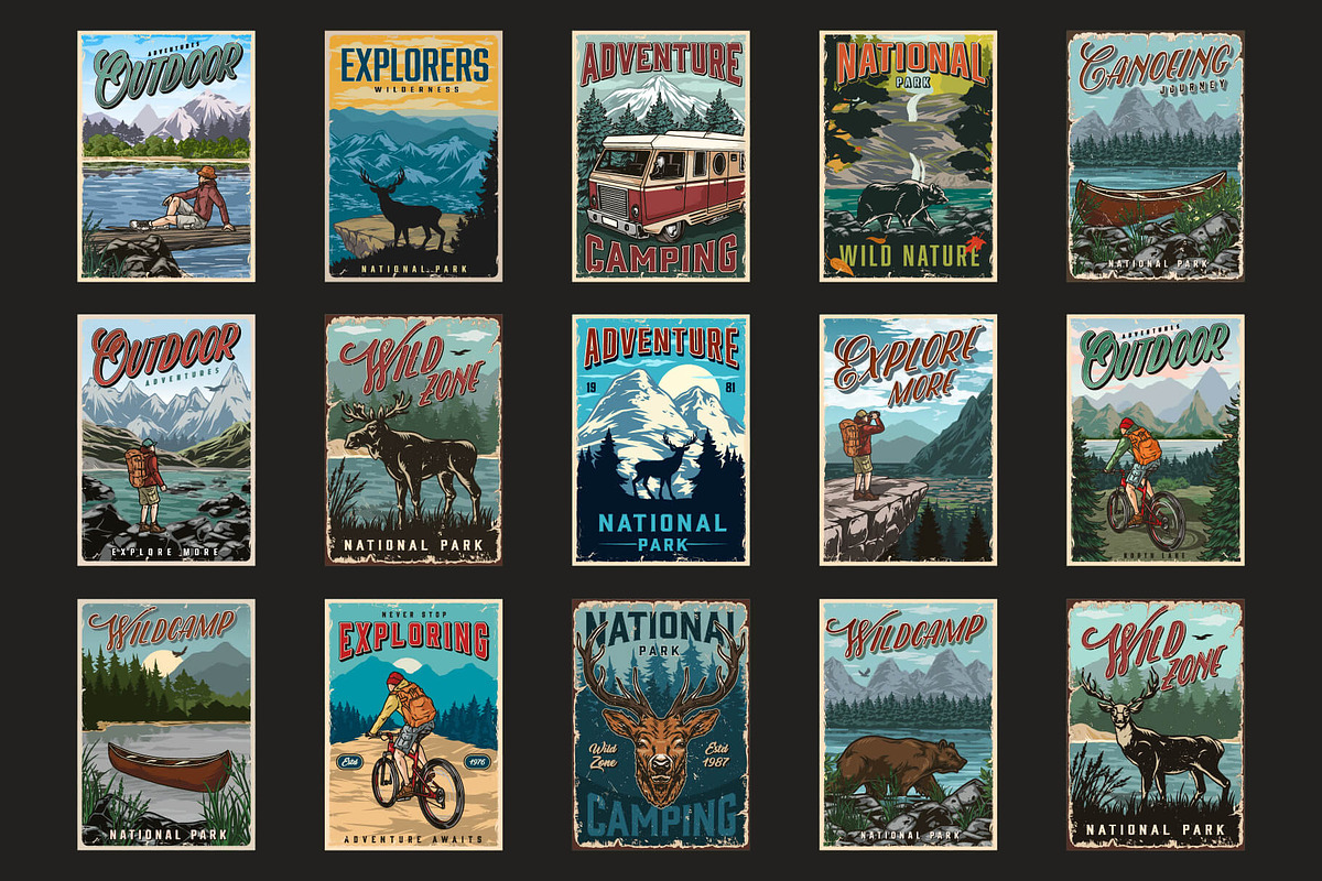 45 Retro Camping posters, a Brochure Template by DGIM studio (Photo 2 of 6)