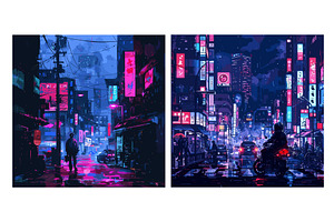 Night Tokyo Cyberpunk. Rain Street