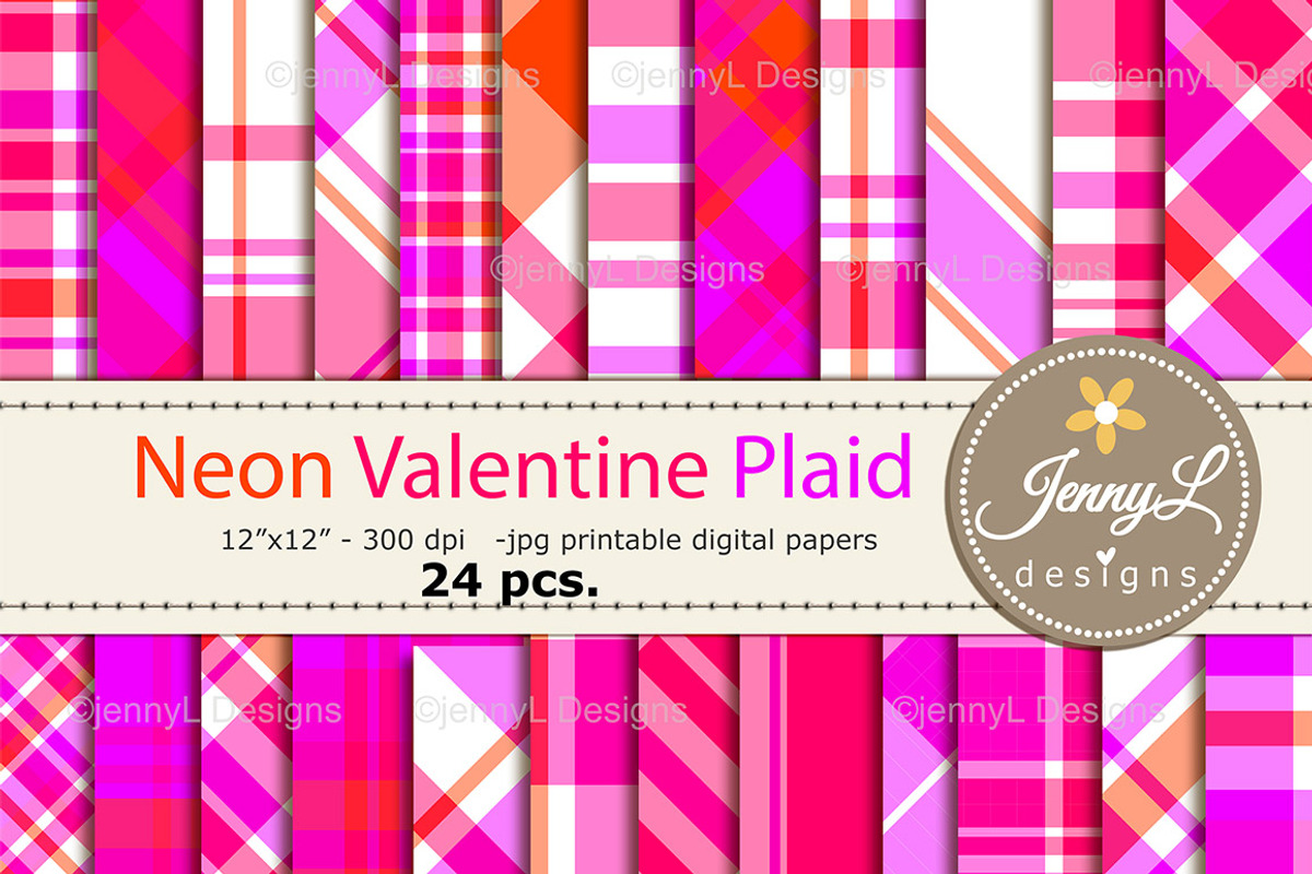 Neon Valentine Plaid Digital Papers, a Pattern Graphic by JennyL Designs (Photo 1 of 8)