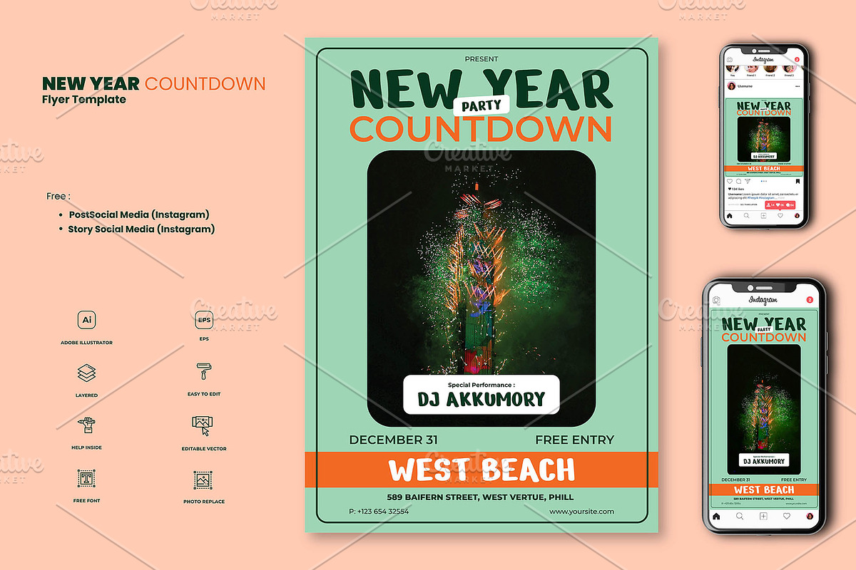 New Year Party, a Flyer Template by LIOKIVA Studio