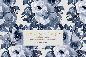 Navy Blue Watercolor Rose Clipart