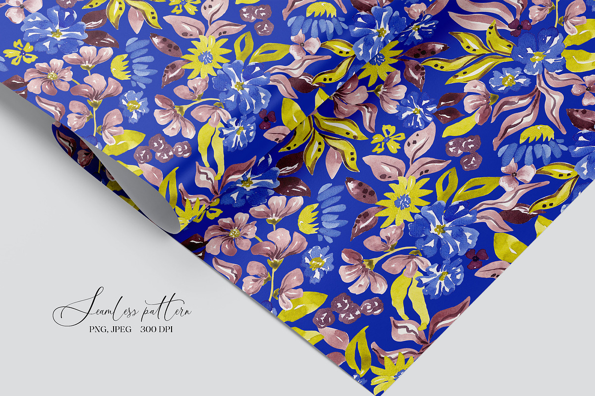 Blue, Yellow, Plum floral pattern, a Pattern Graphic by SirenaArt (Photo 9 of 16)