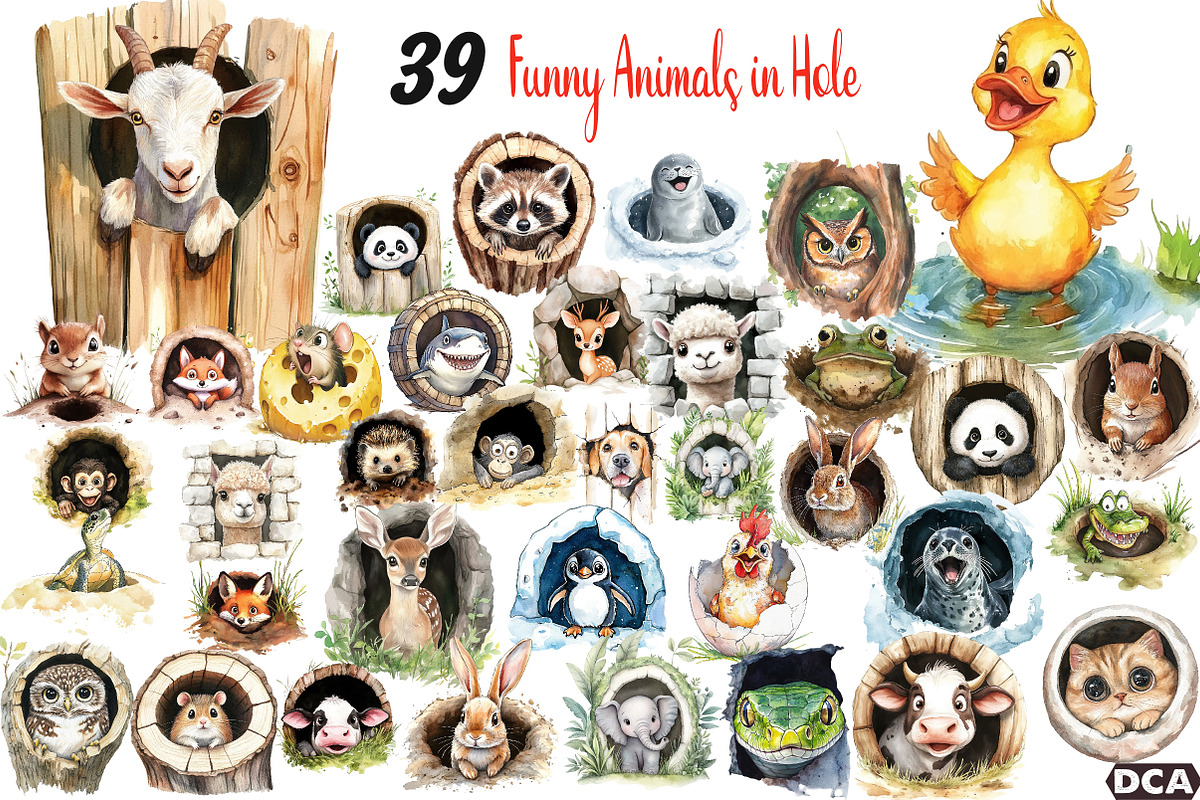 Funny Animals in Hole Clipart, an Illustration by DreamCafeArt (Photo 1 of 6)