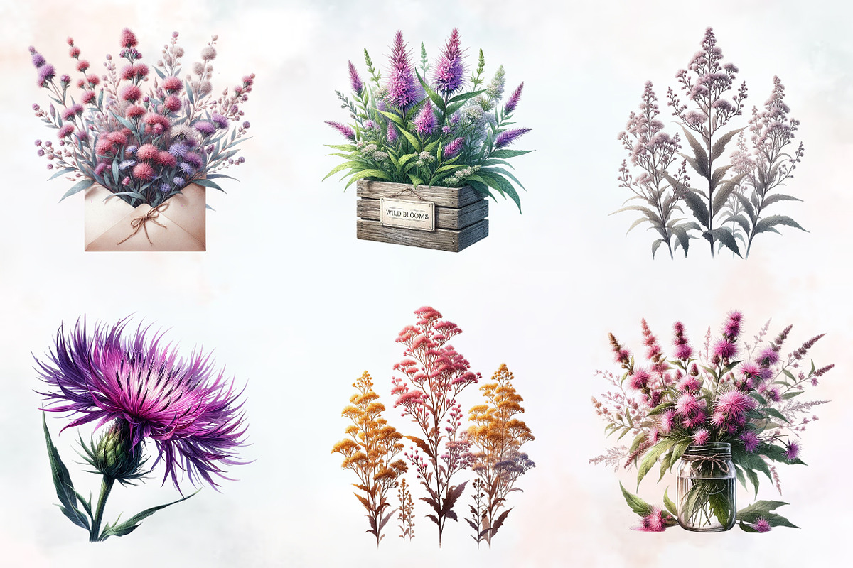 Ironweed Flower Watercolor Clipart, an Illustration by RobertsArt (Photo 7 of 8)