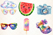 Watercolor Funky Summer Clipart, an Illustration by DreamCafeArt (Thumbnail 2 of 4)