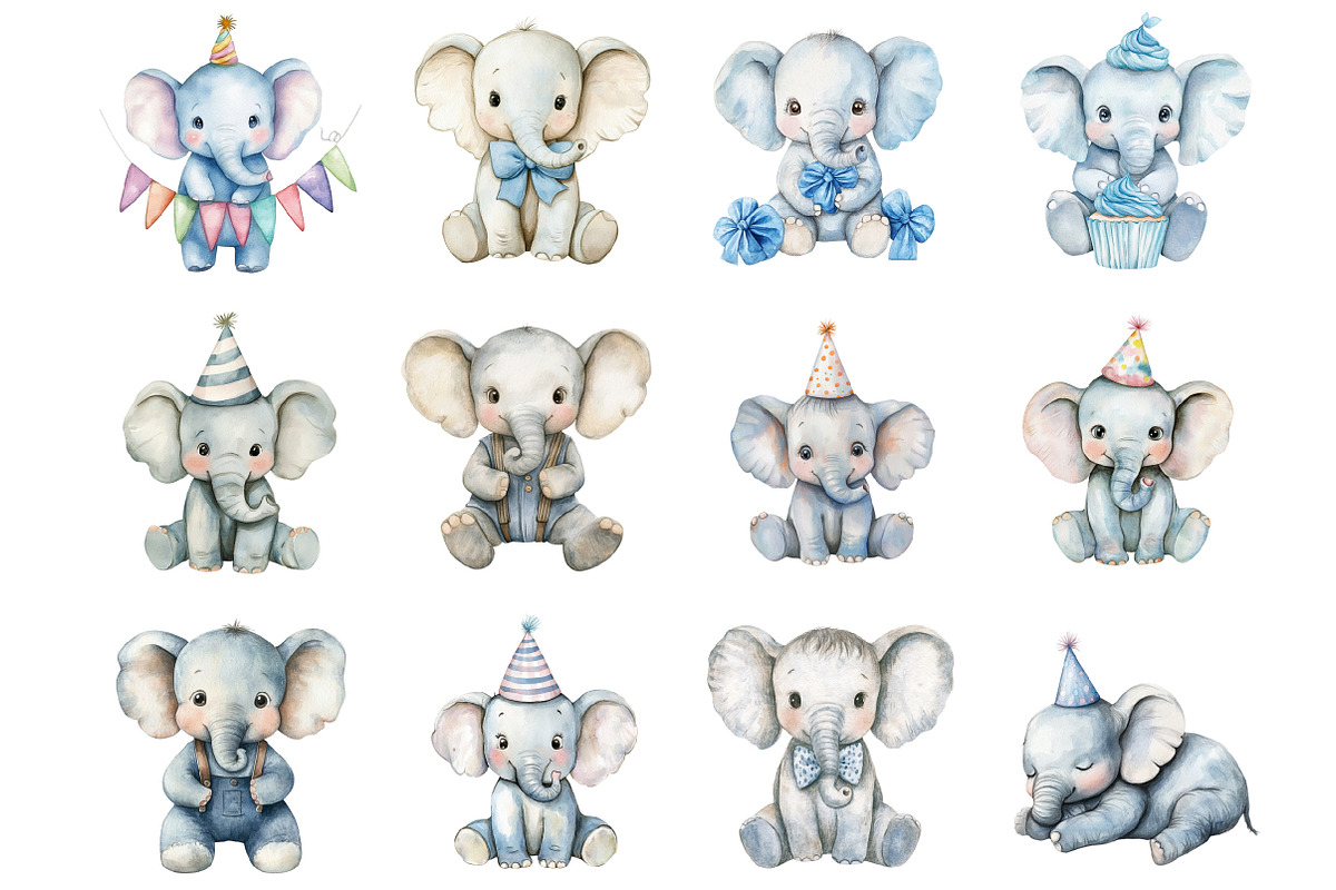 Baby Boy Elephant Birthday, an Illustration by Design Market (Photo 3 of 3)