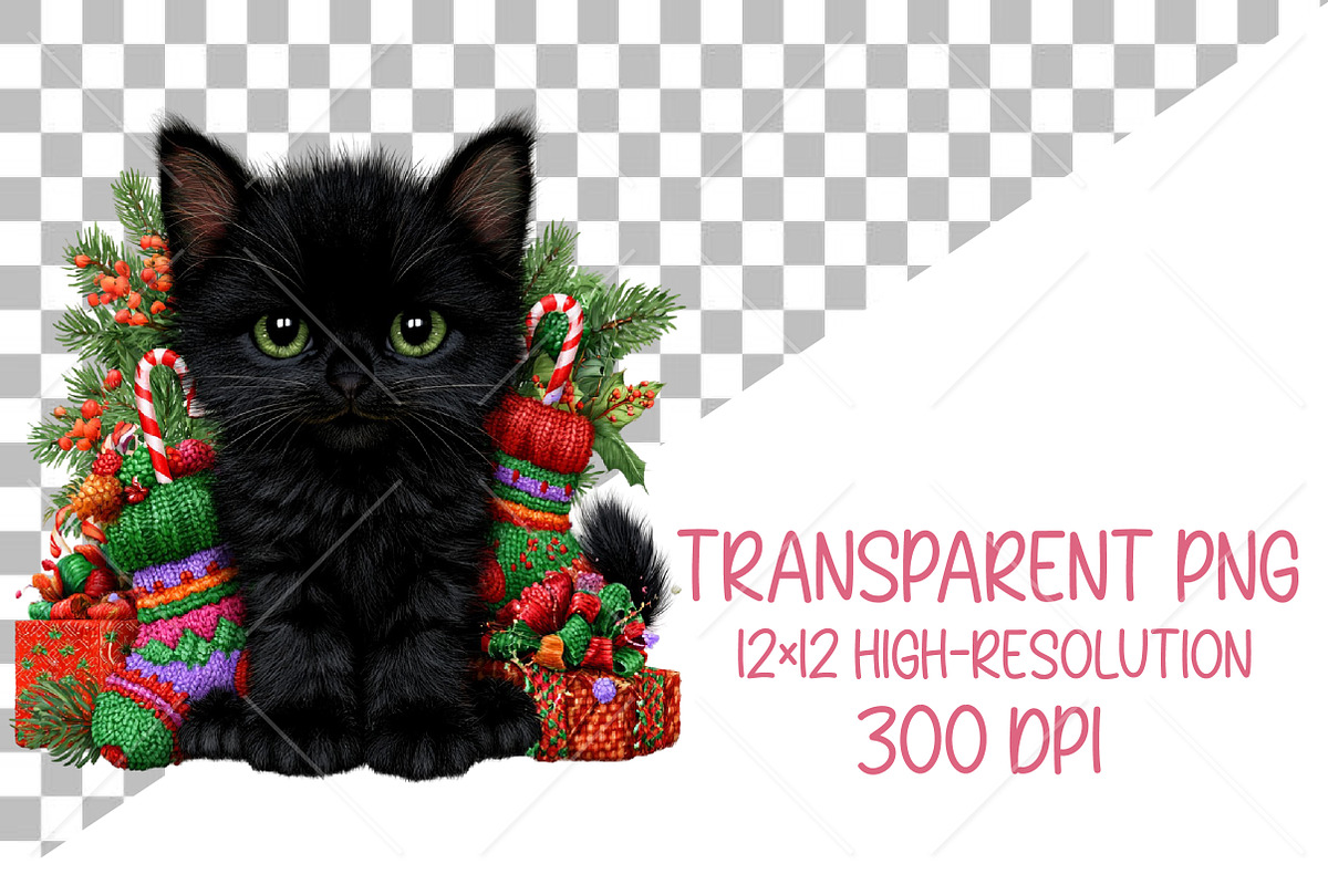 Whimsical Christmas Black Cat PNG, a Seasonal Illustration by Canvas Craft (Photo 2 of 10)