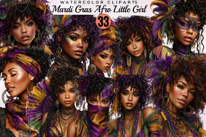 Mardi Gras Afro Little Girl Clipart, an Illustration by SVGArt