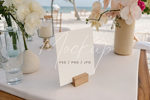 Beach Wedding Table Sign Mockup Card, a Product Mockup by TatiMockup
