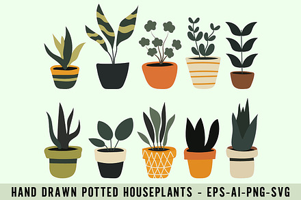 Hand Drawn Potted Houseplants, an Object Graphic by Cool Worker