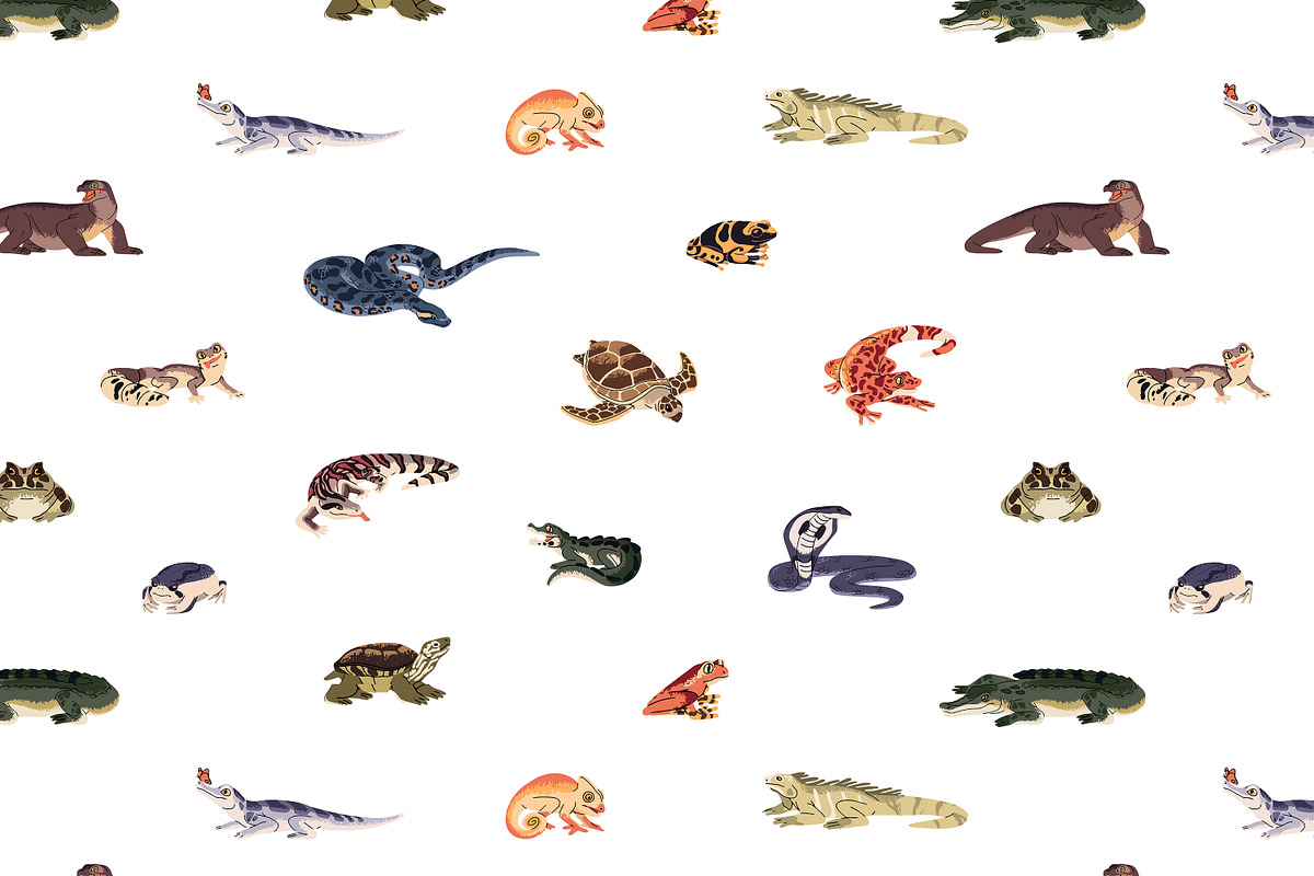 Reptiles and amphibia animals set, an Animal Illustration by PaperTrident (Photo 3 of 3)