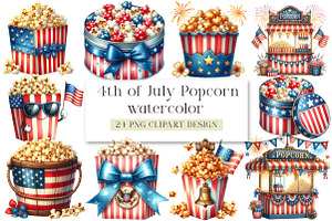 Watercolor 4th of July Popcorn, a Seasonal Illustration by DreamArtGraphic