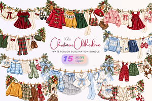 Kids Christmas Clothesline Cliparts