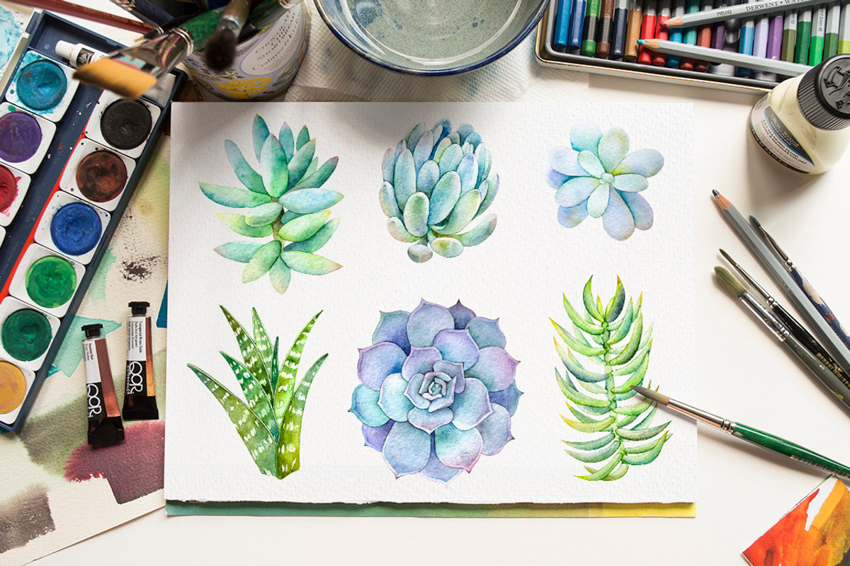 Succulents watercolor set, an Illustration by Green_leaf_17 (Photo 4 of 4)