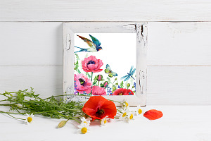 Red Poppies, Flowers Clipart, Bird,