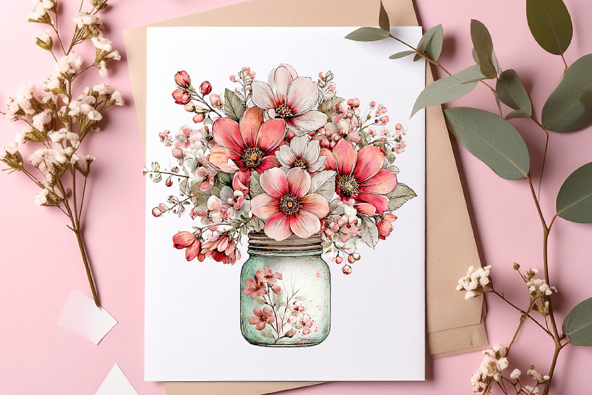 Spring flowers mason jar clipart, an Illustration by SinaCreation (Photo 9 of 11)