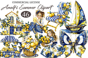 Watercolor Amalfi Summer Clipart, an Illustration by designcity5