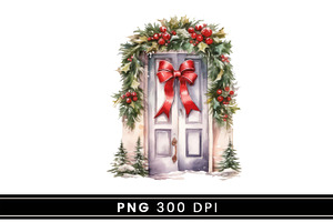 Watercolor Christmas Door Clipart