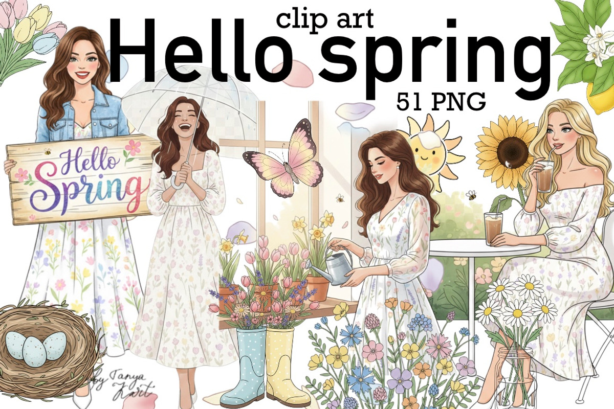Hello Spring Easter Png Clipart, a Seasonal Illustration by Tanya Kart (Photo 1 of 9)