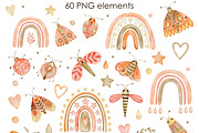 Watercolor Boho rainbow & butterfly, a Decorative Illustration by Kira Konoshenko (Thumbnail 2 of 16)