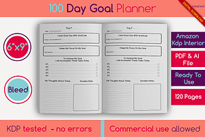 100 Day Goal Planner • KDP Interior, a Templates & Theme by HyeRi