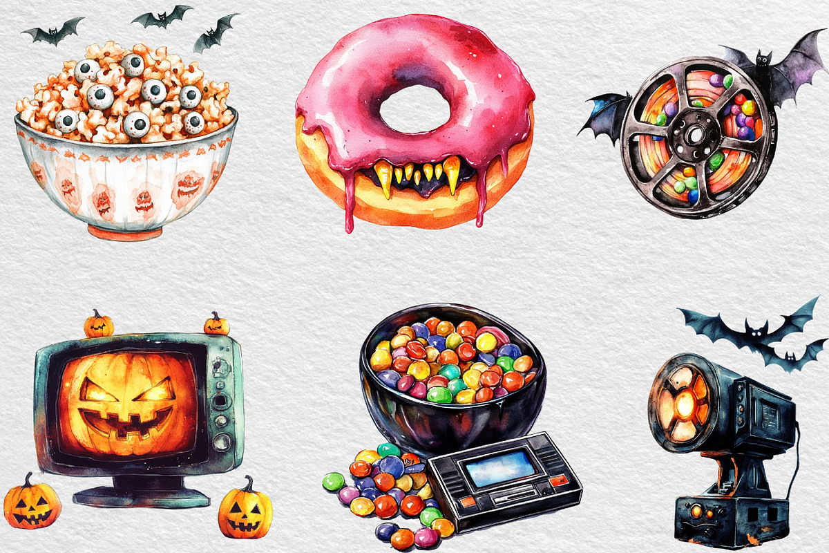 Watercolor Halloween Movie Night, an Illustration by Black Bird Studio (Photo 2 of 6)