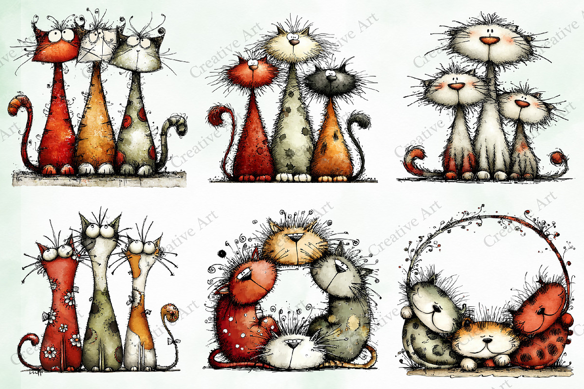 Whimsical Christmas Cats Clipart, an Illustration by Creative Art (Photo 7 of 13)