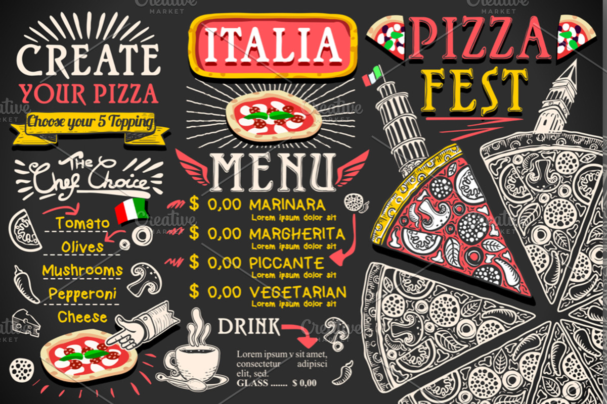 Pizza Menu Italian Food Vector, a Food Illustration by Aurielaki Stock Images