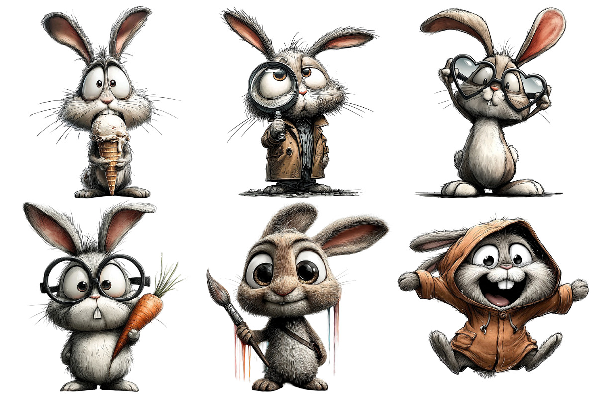 Funny Bunny Clipart Bundle, an Illustration by Pixels.Craft (Photo 5 of 6)