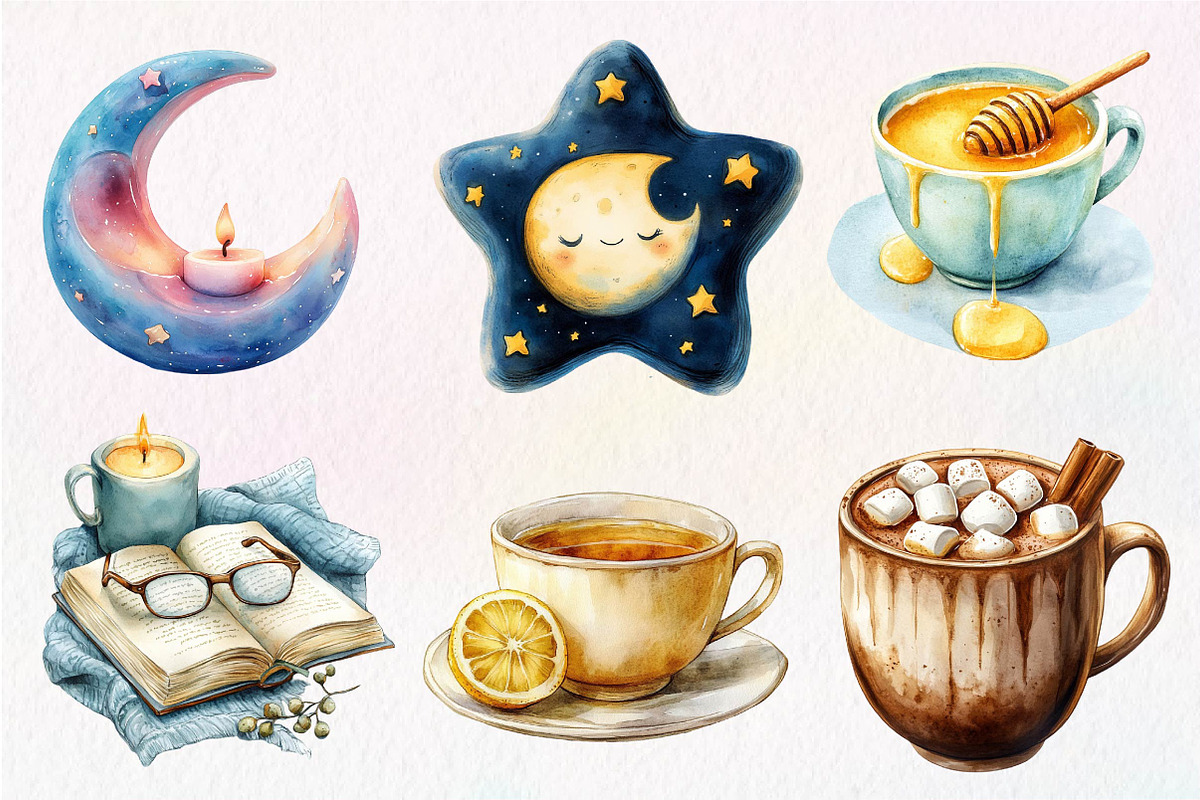 Watercolor Evening Routine Clipart, an Illustration by Dream Creation (Photo 3 of 7)