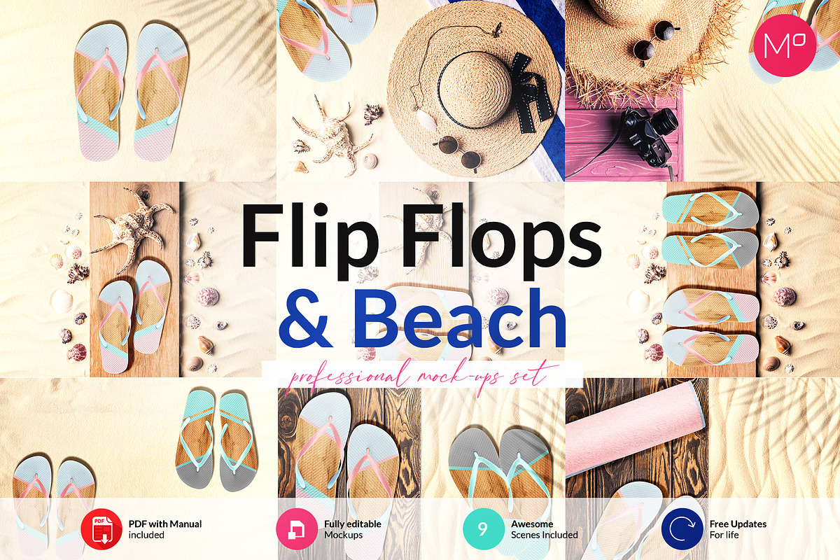Flip Flops 9x Mock-ups, a Print Template by Mocca Mockups Store (Photo 2 of 5)