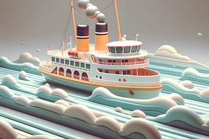 3d Rendered Cartoon Ferry Boat on St, a Nature Photo by Stock Shape