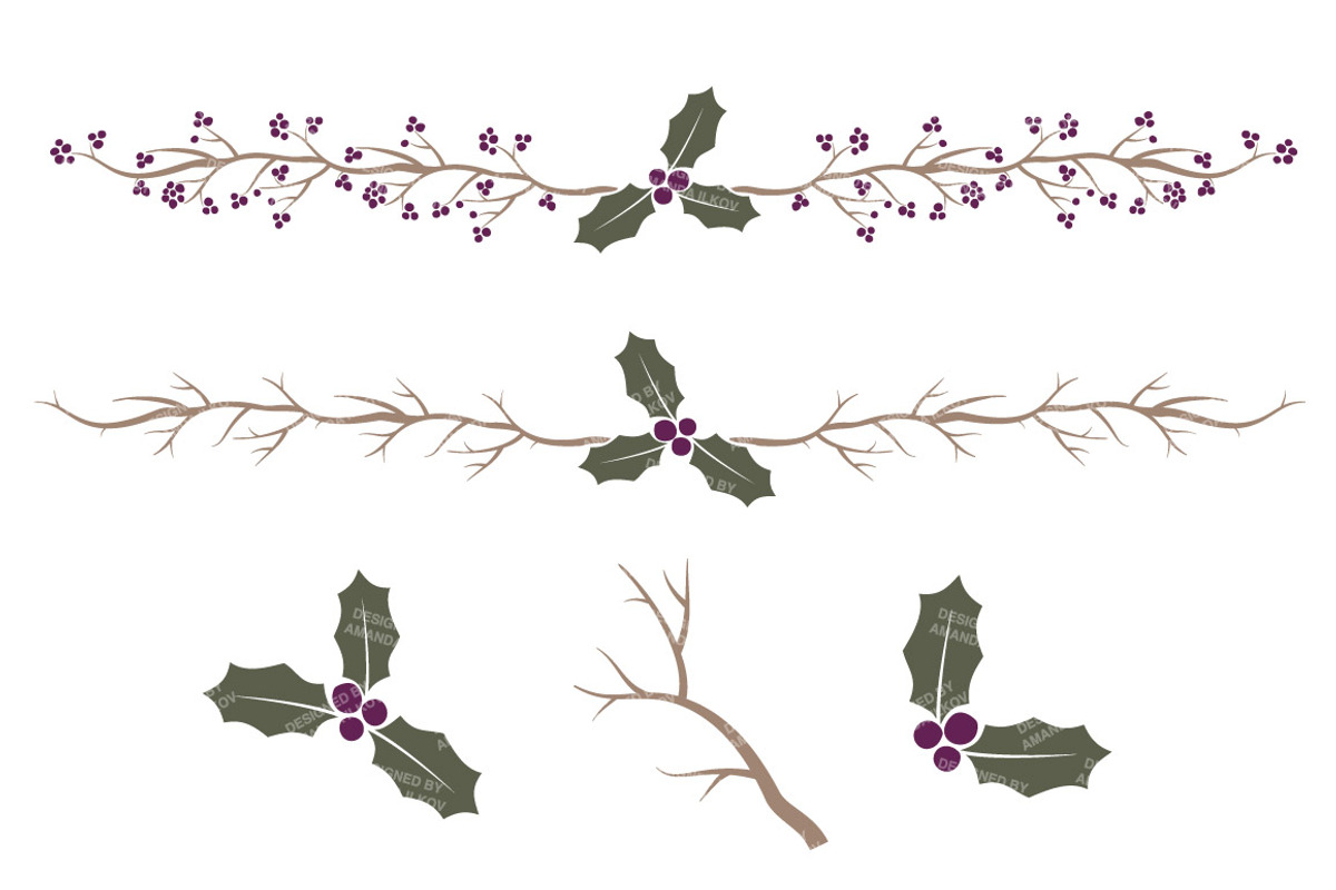 Plum Christmas Holly Vectors, an Illustration by Amanda Ilkov (Photo 4 of 5)