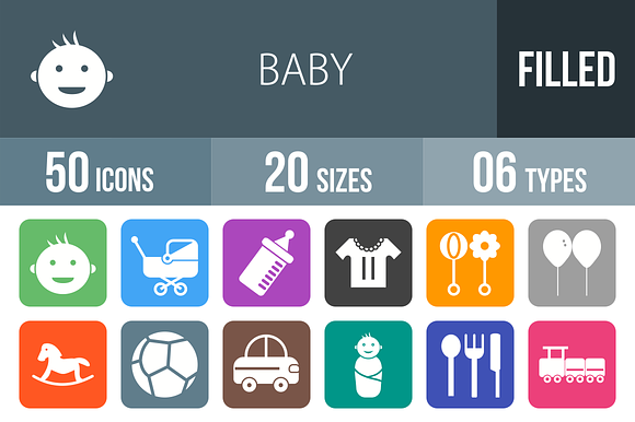 50 Baby Flat Round Corner Icons
