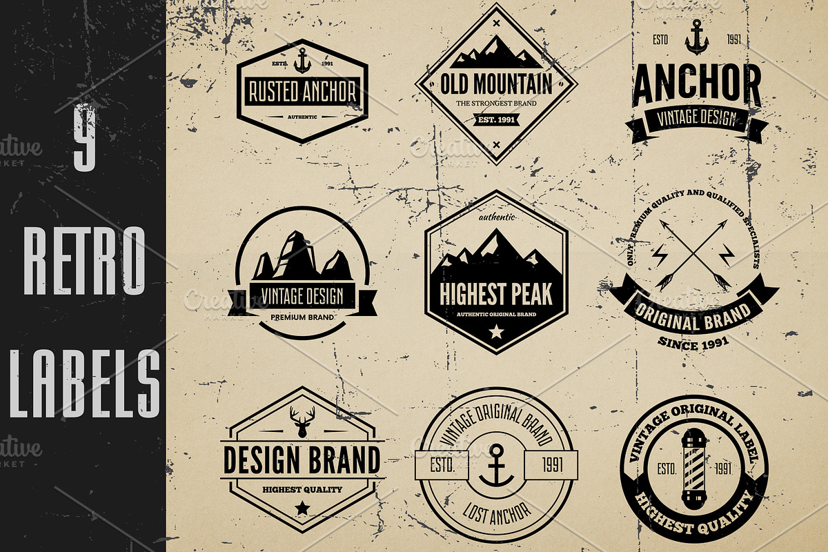 Retro Labels Set 5, a Branding & Logo Template by DCD Vector Co. (Photo 1 of 10)