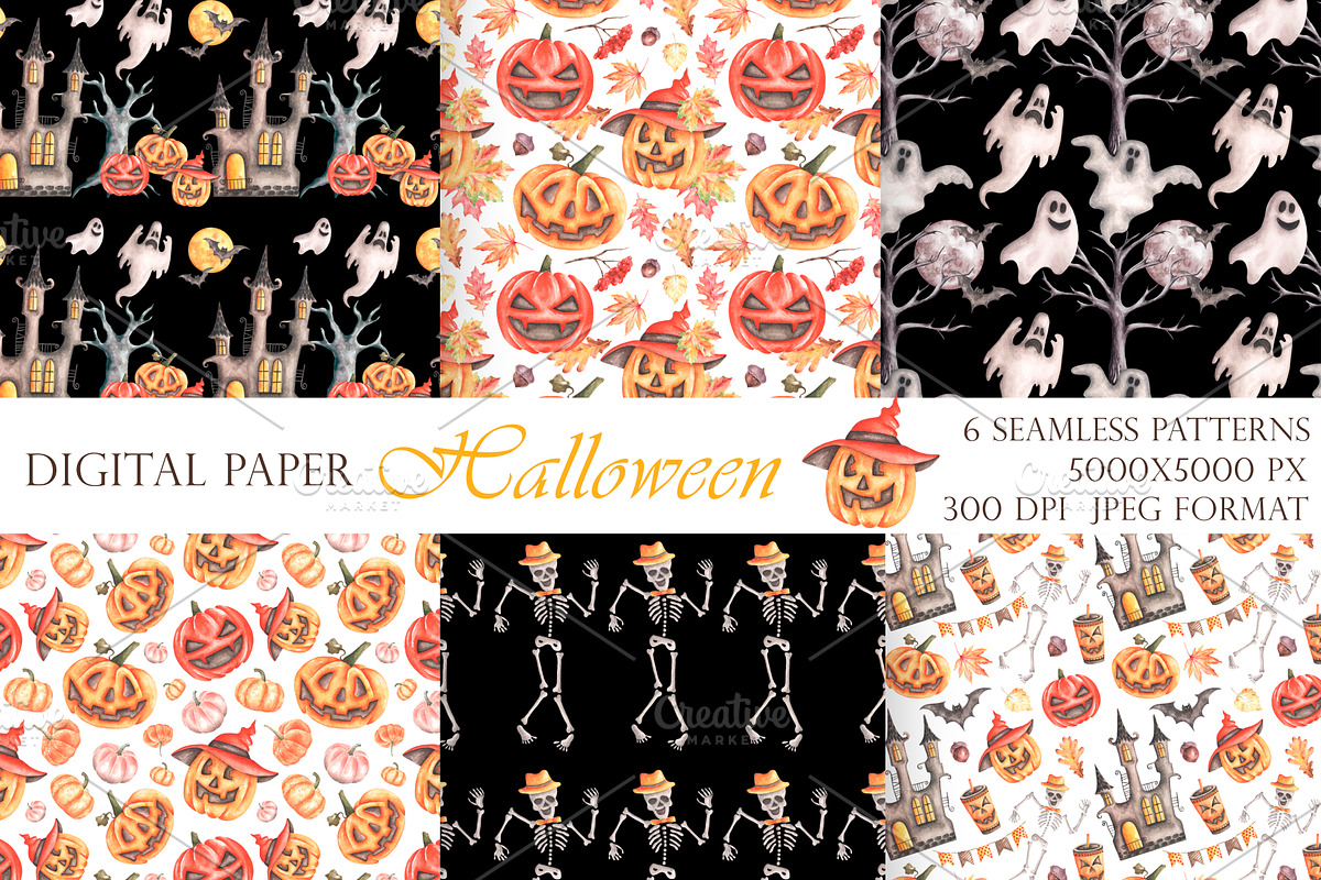 Halloween watercolor set. Pumpkins., a Seasonal Illustration by SabinaWatercolorArt (Photo 3 of 14)