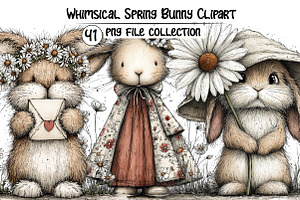 Whimsical Spring Bunny Clipart, an Illustration by Dream Creation