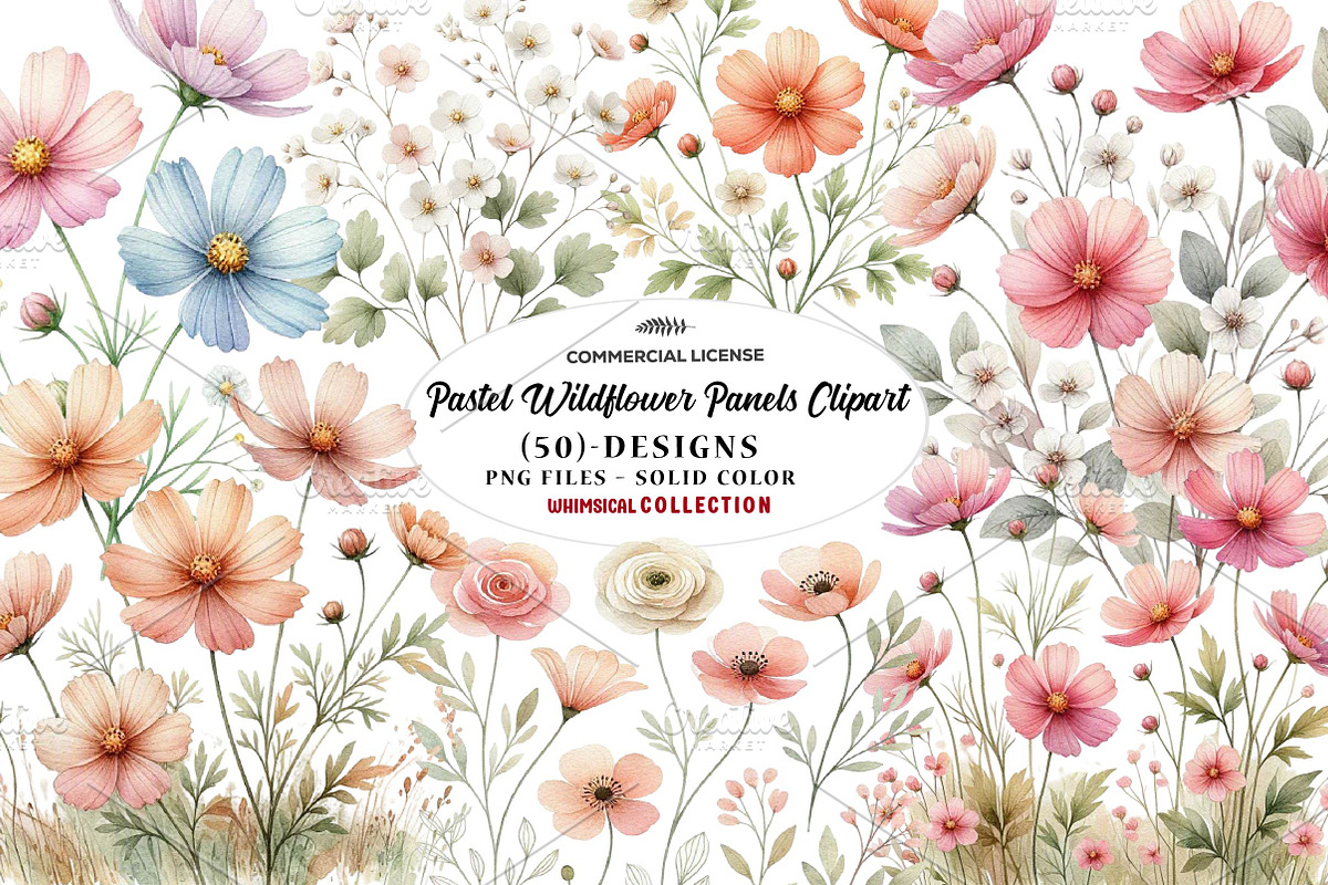 Pastel Wildflower Panels Clipart, a Seasonal Illustration by CreationArt (Photo 1 of 7)
