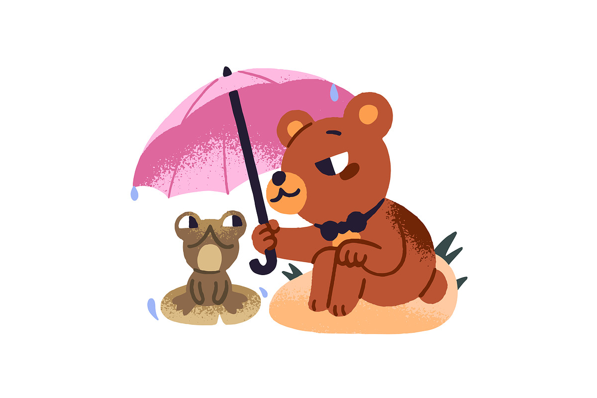 Animals with umbrella under rain set, an Animal Illustration by PaperTrident (Photo 2 of 9)