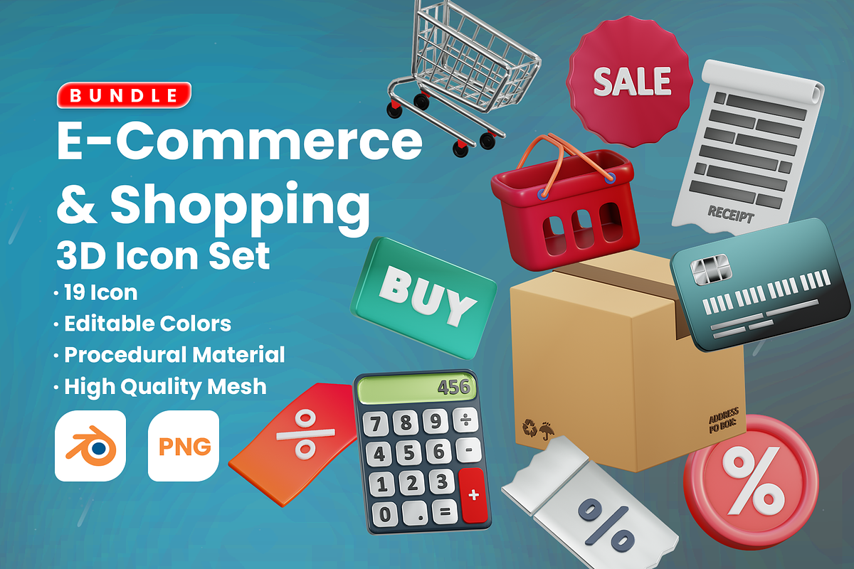 19 E-Commerce & Shopping 3D Icon Set, an Object 3D Model by MRSL (Photo 1 of 5)